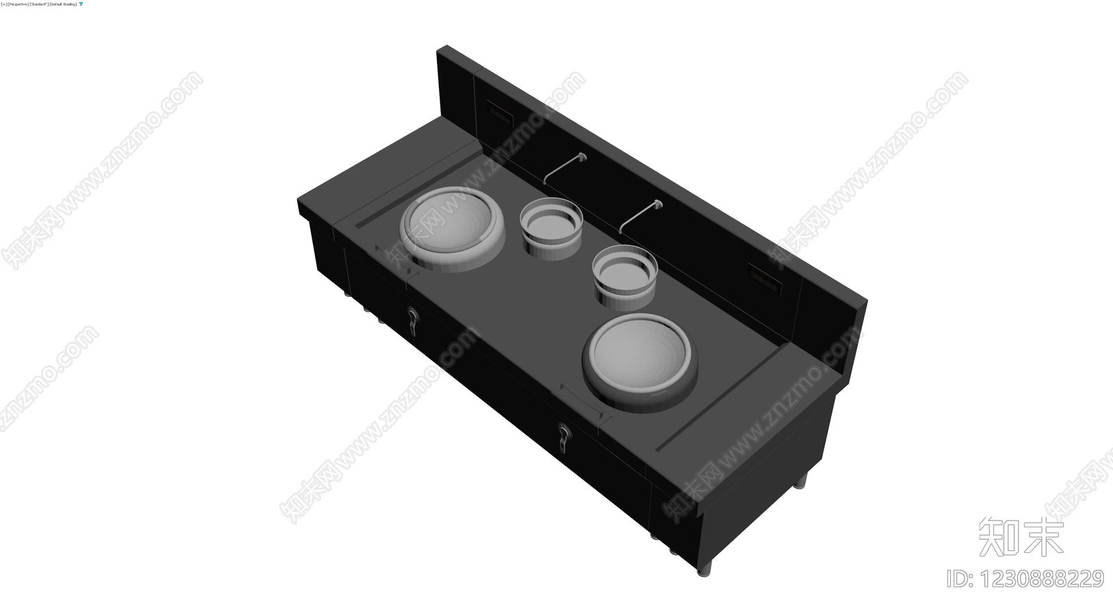 商用双灶连体灶台3D模型下载【ID:1230888229】