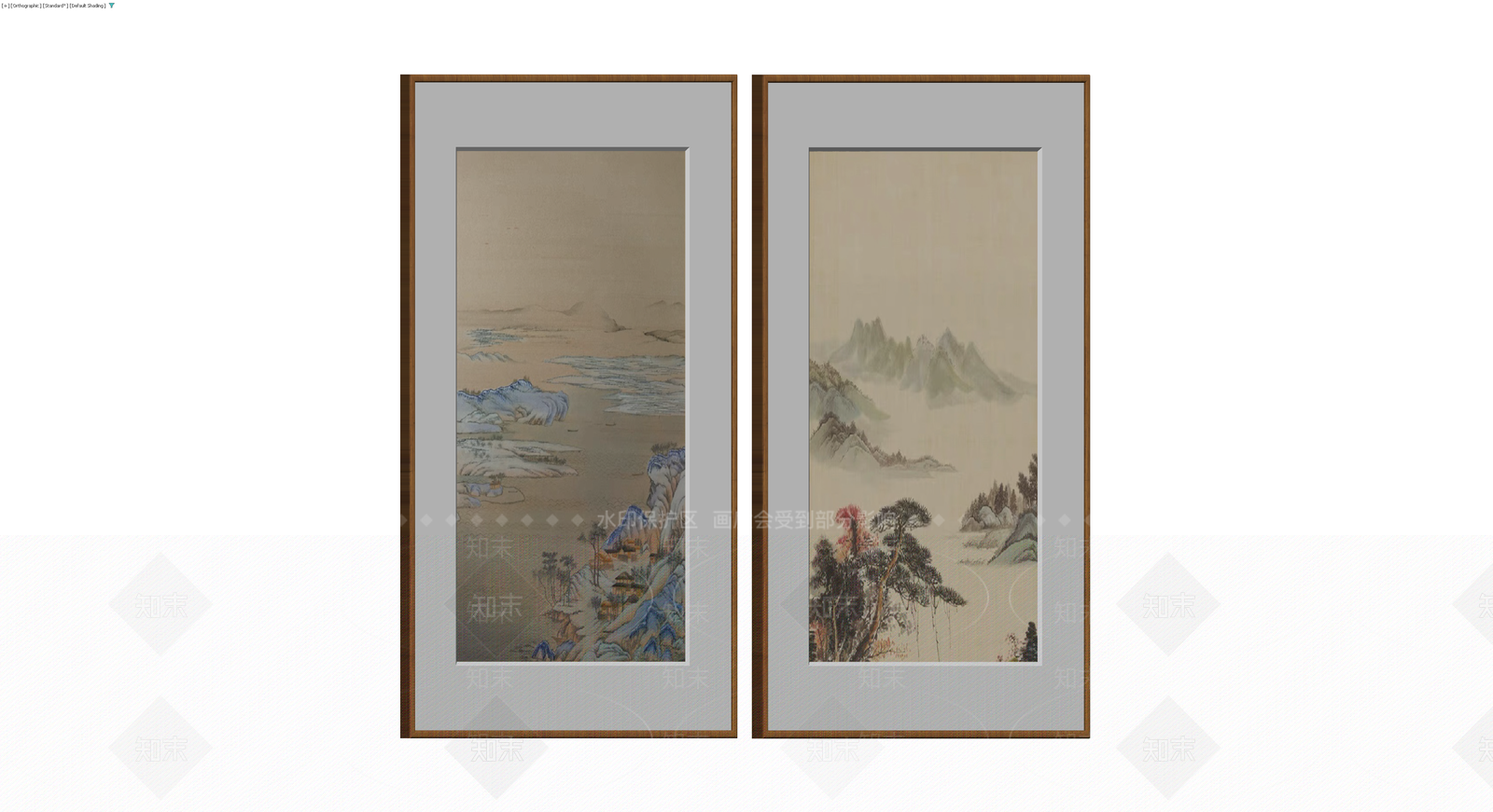 山水风景双联挂画3D模型下载【ID:1229992840】