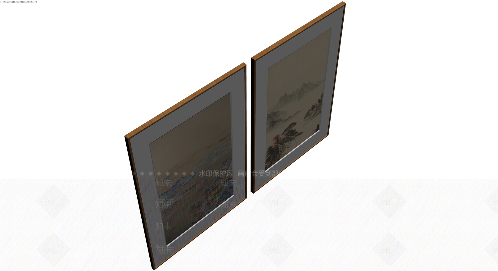 山水风景双联挂画3D模型下载【ID:1229992840】