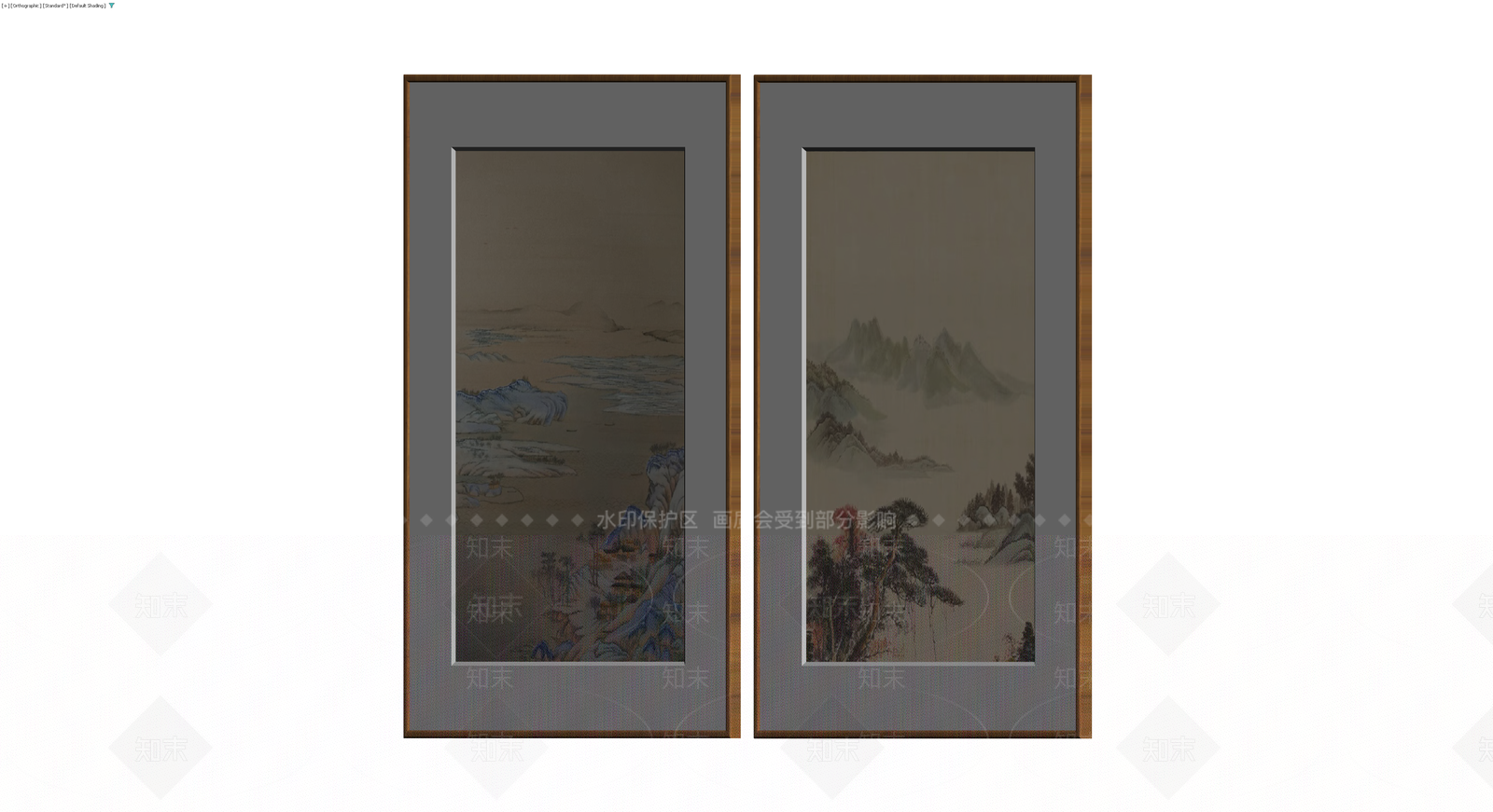 山水风景双联挂画3D模型下载【ID:1229992840】