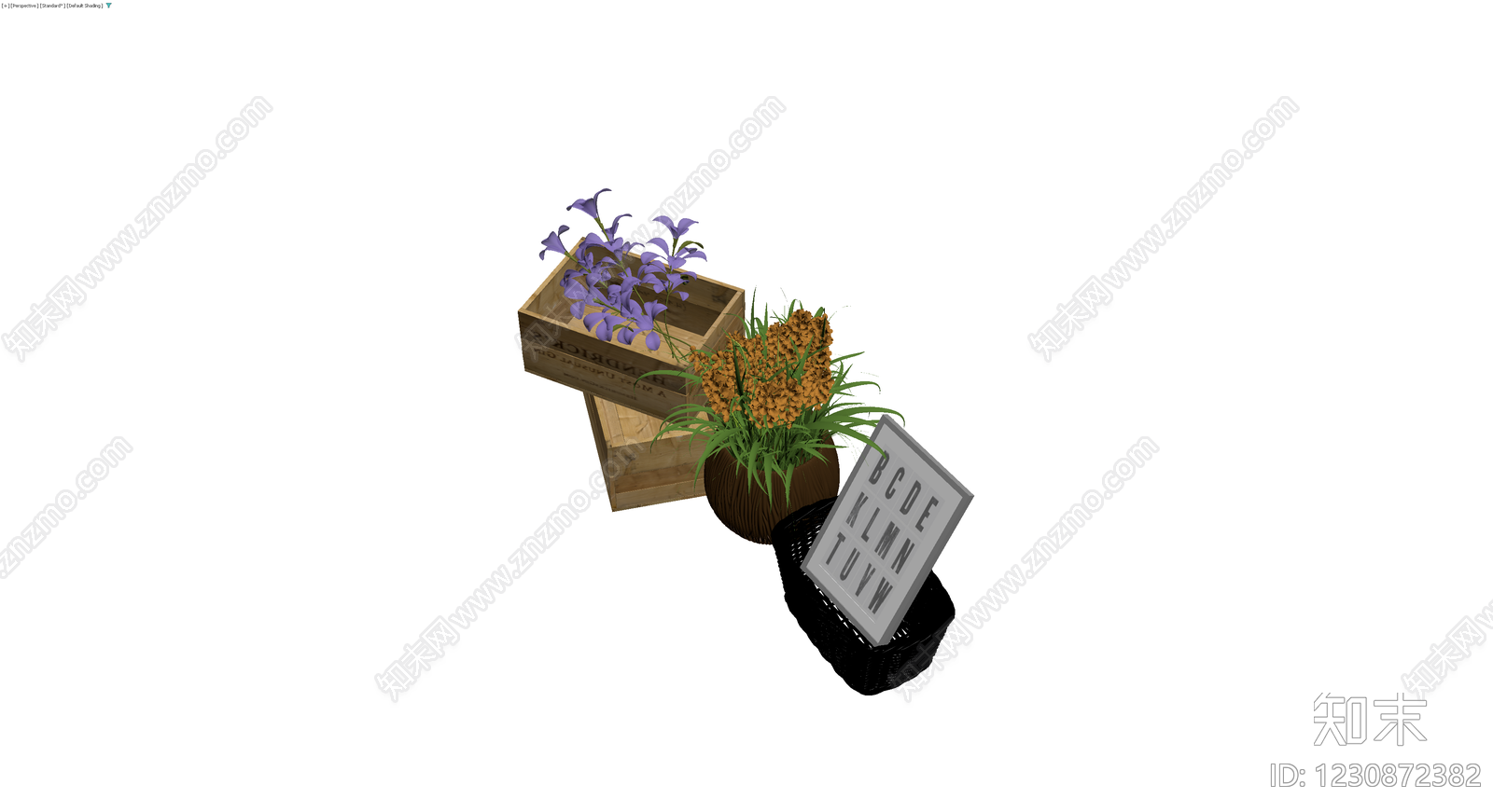 组合盆栽与装饰画摆件3D模型下载【ID:1230872382】
