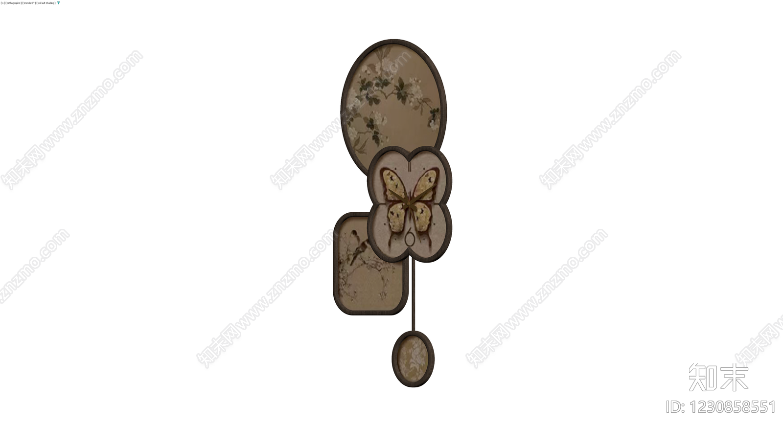 复古蝴蝶造型挂钟3D模型下载【ID:1230858551】