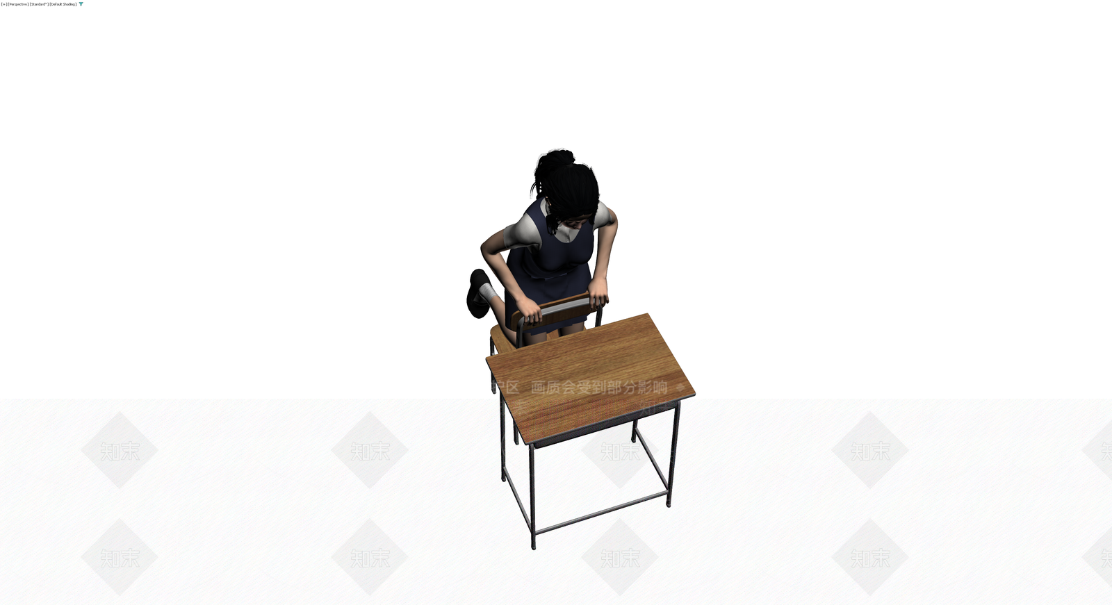 女学生人物与课桌椅组合3D模型下载【ID:1229638636】