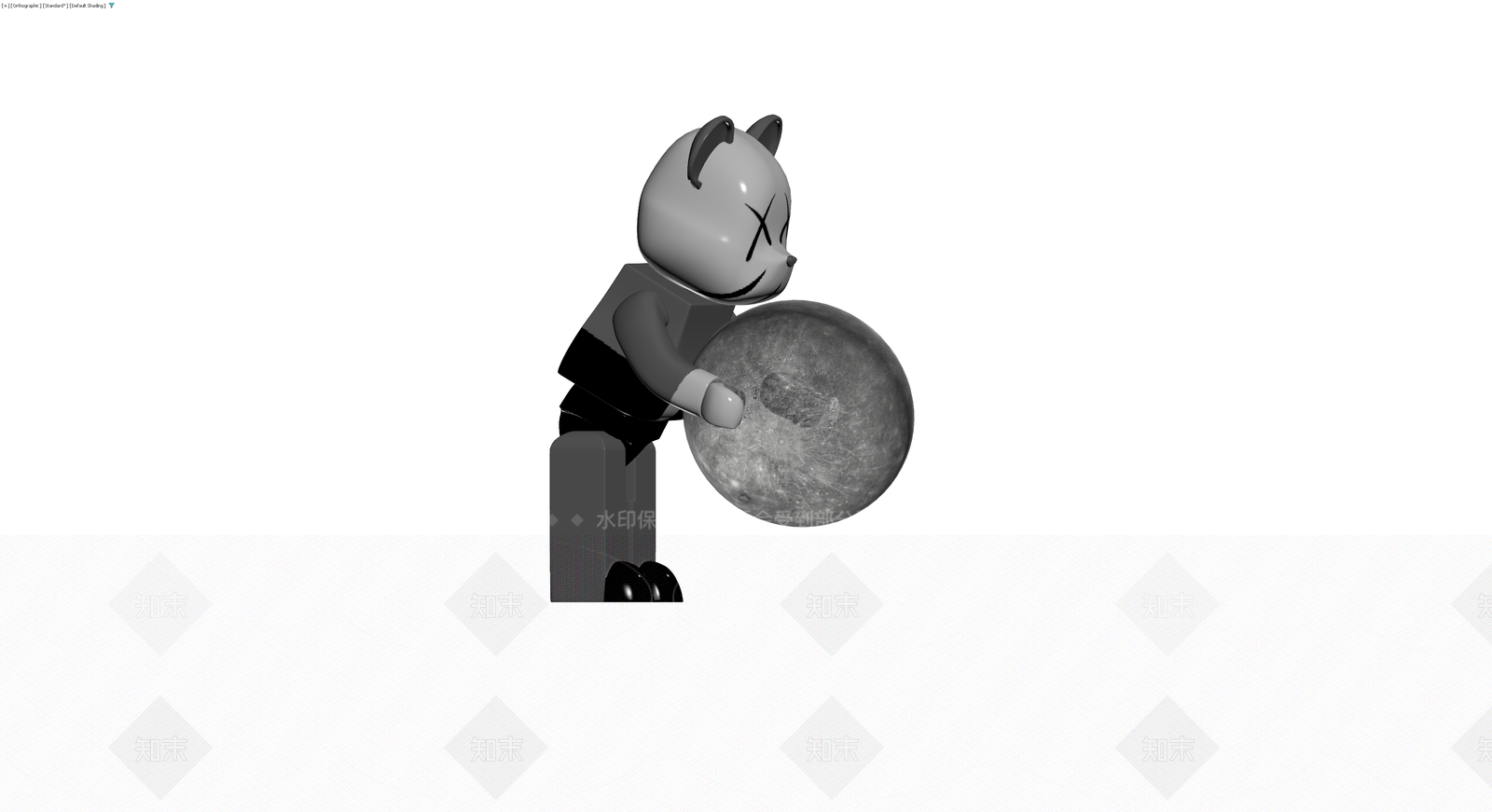 灰色熊雕塑持球3D模型下载【ID:1229932339】