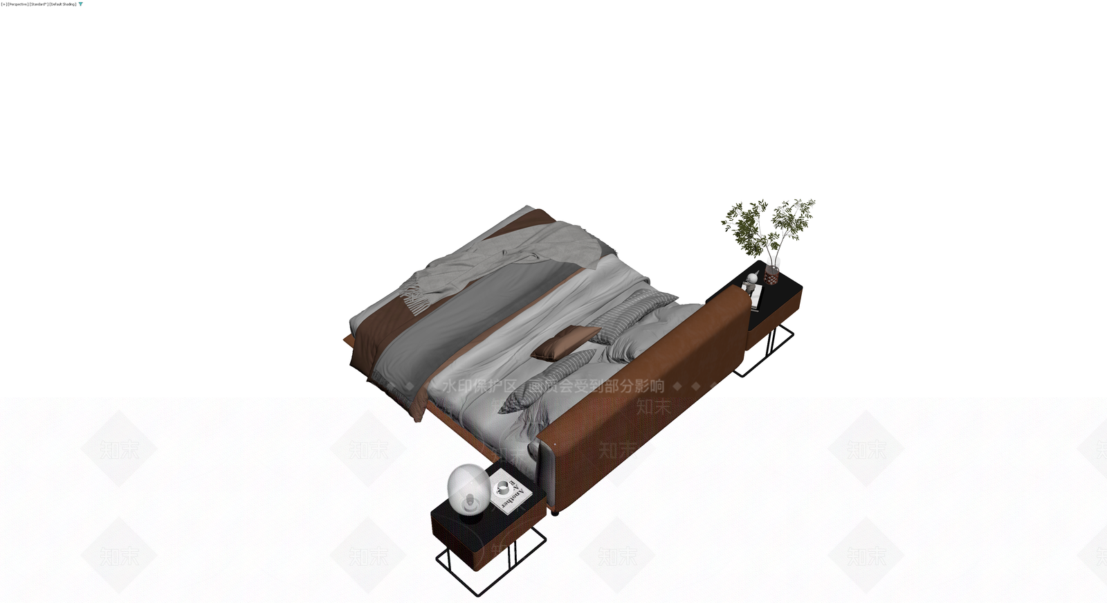 双人床与床头柜组合3D模型下载【ID:1229660931】