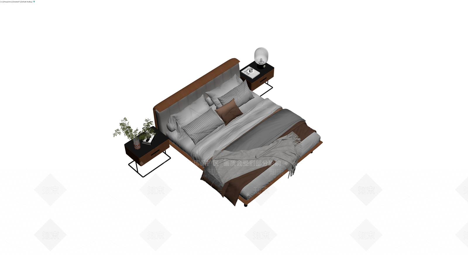 双人床与床头柜组合3D模型下载【ID:1229660931】