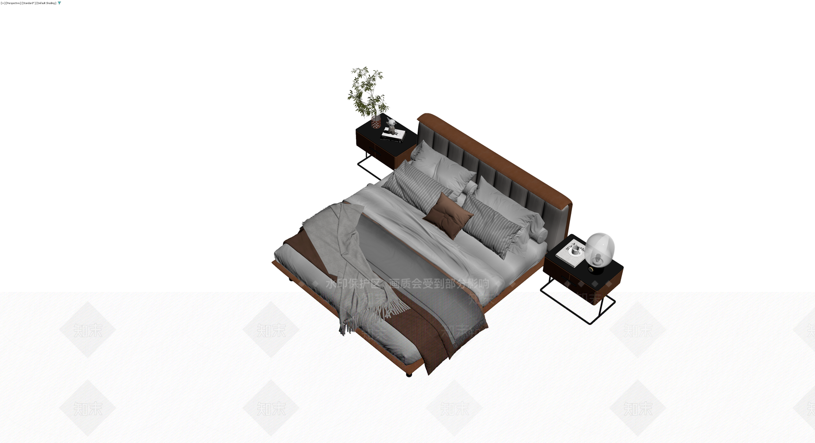 双人床与床头柜组合3D模型下载【ID:1229660931】