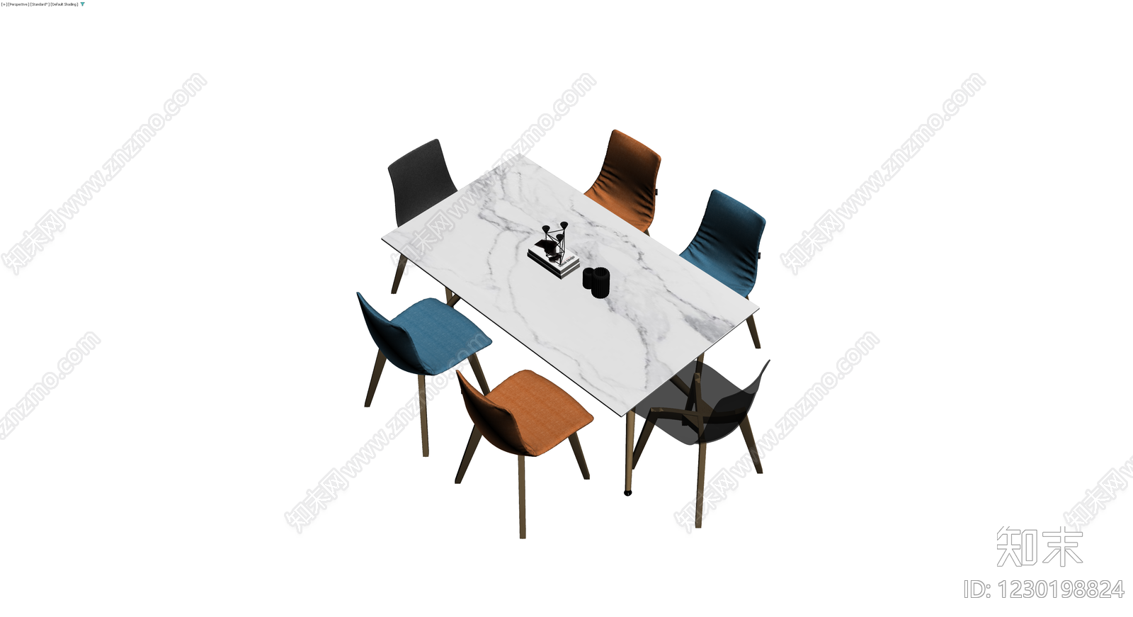 大理石餐桌配六椅组合3D模型下载【ID:1230198824】