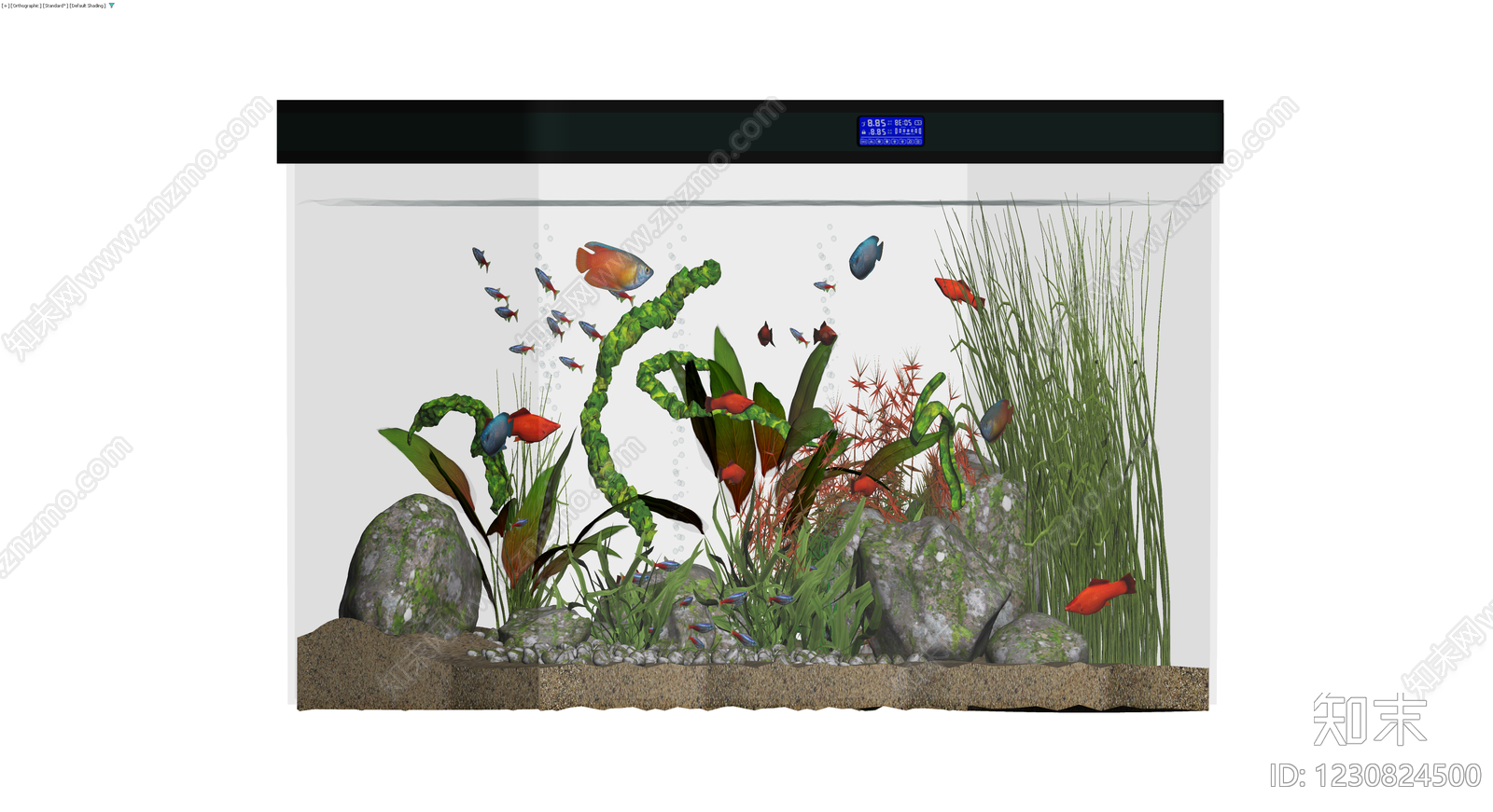 带景观装饰的完整鱼缸3D模型下载【ID:1230824500】