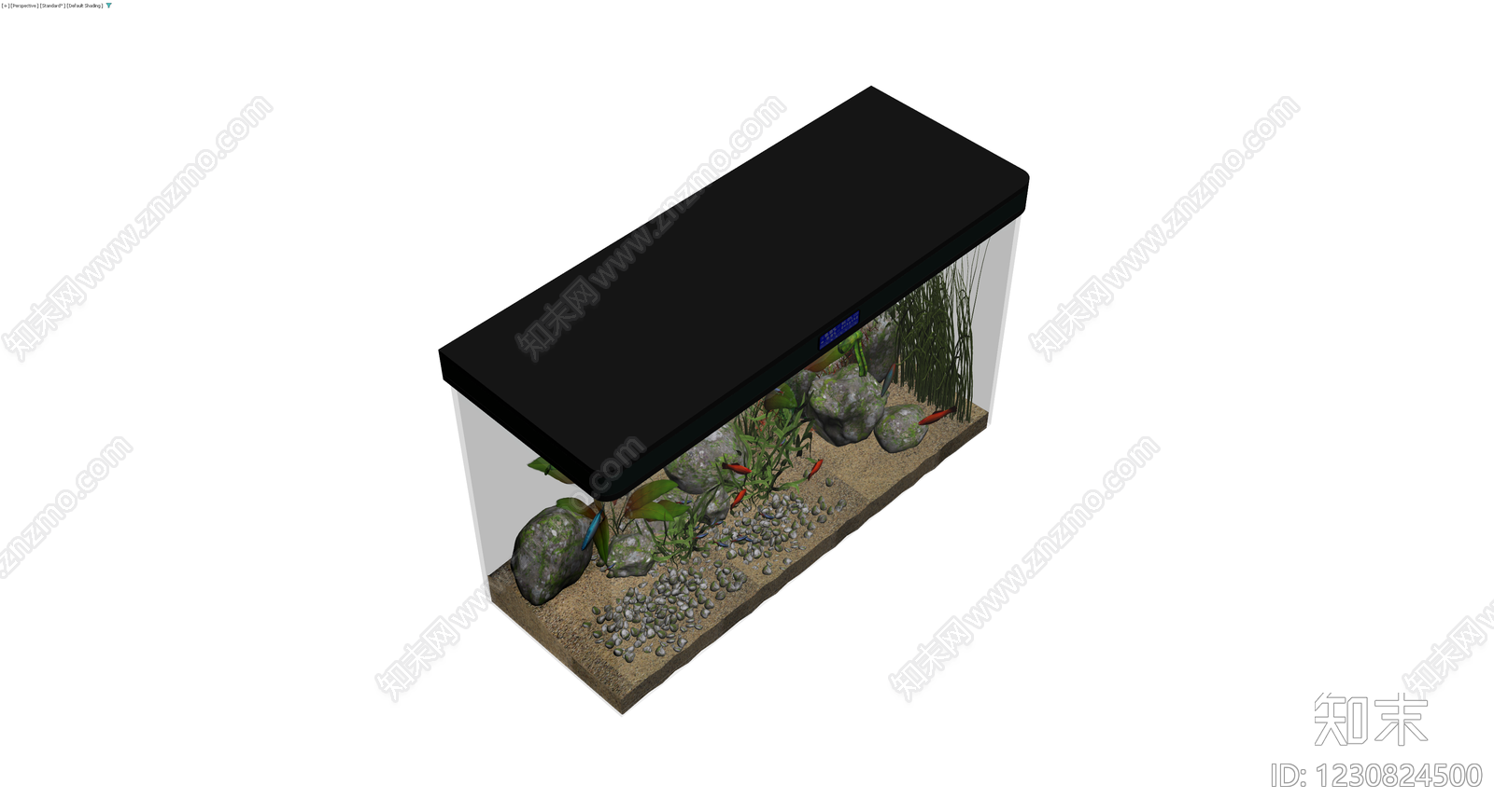 带景观装饰的完整鱼缸3D模型下载【ID:1230824500】