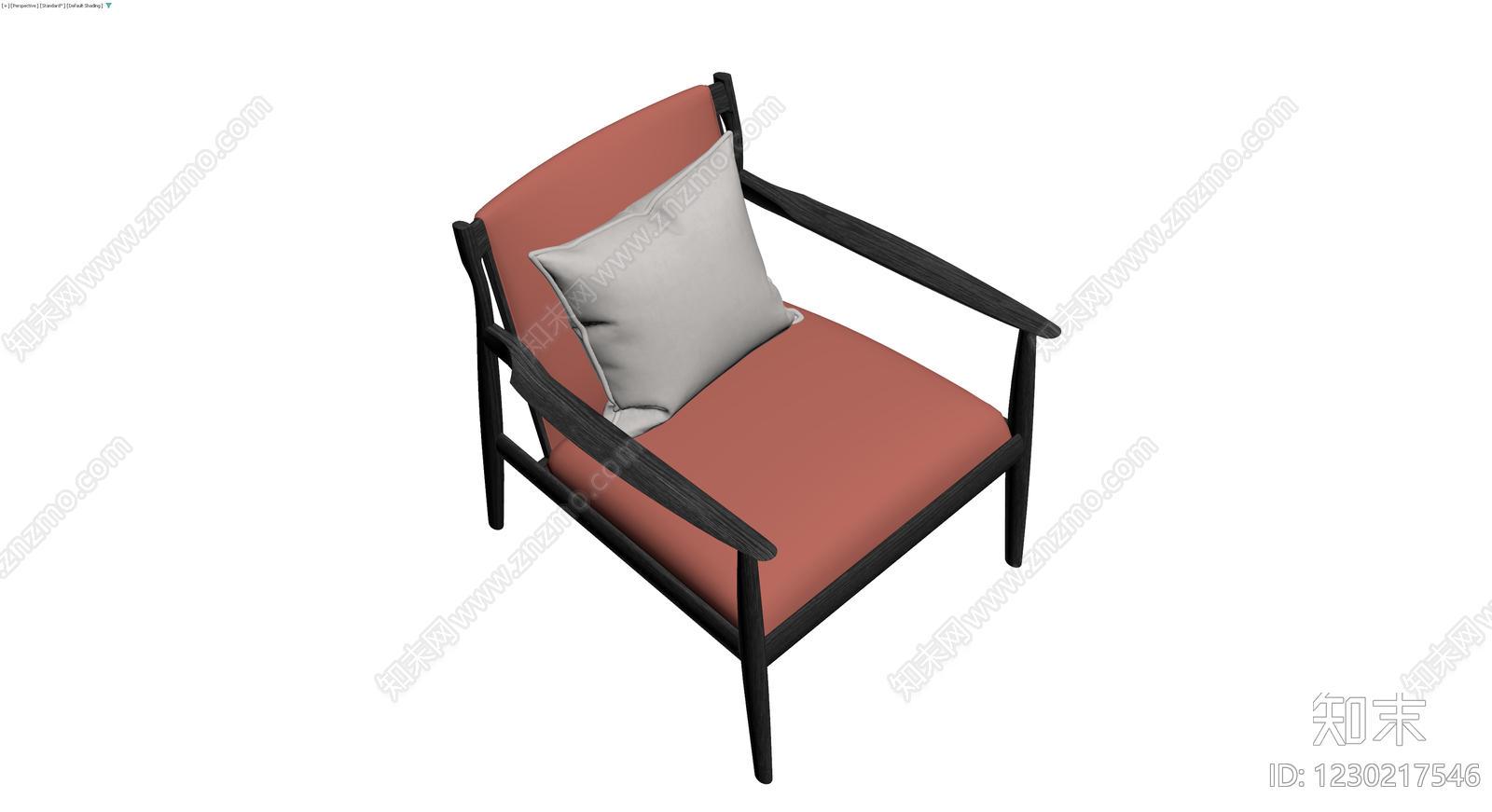 深色木质扶手椅配抱枕3D模型下载【ID:1230217546】