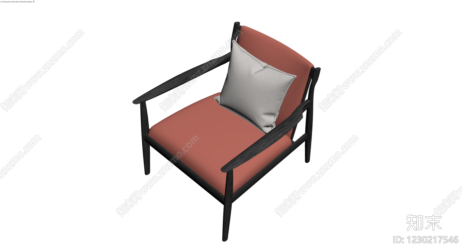 深色木质扶手椅配抱枕3D模型下载【ID:1230217546】