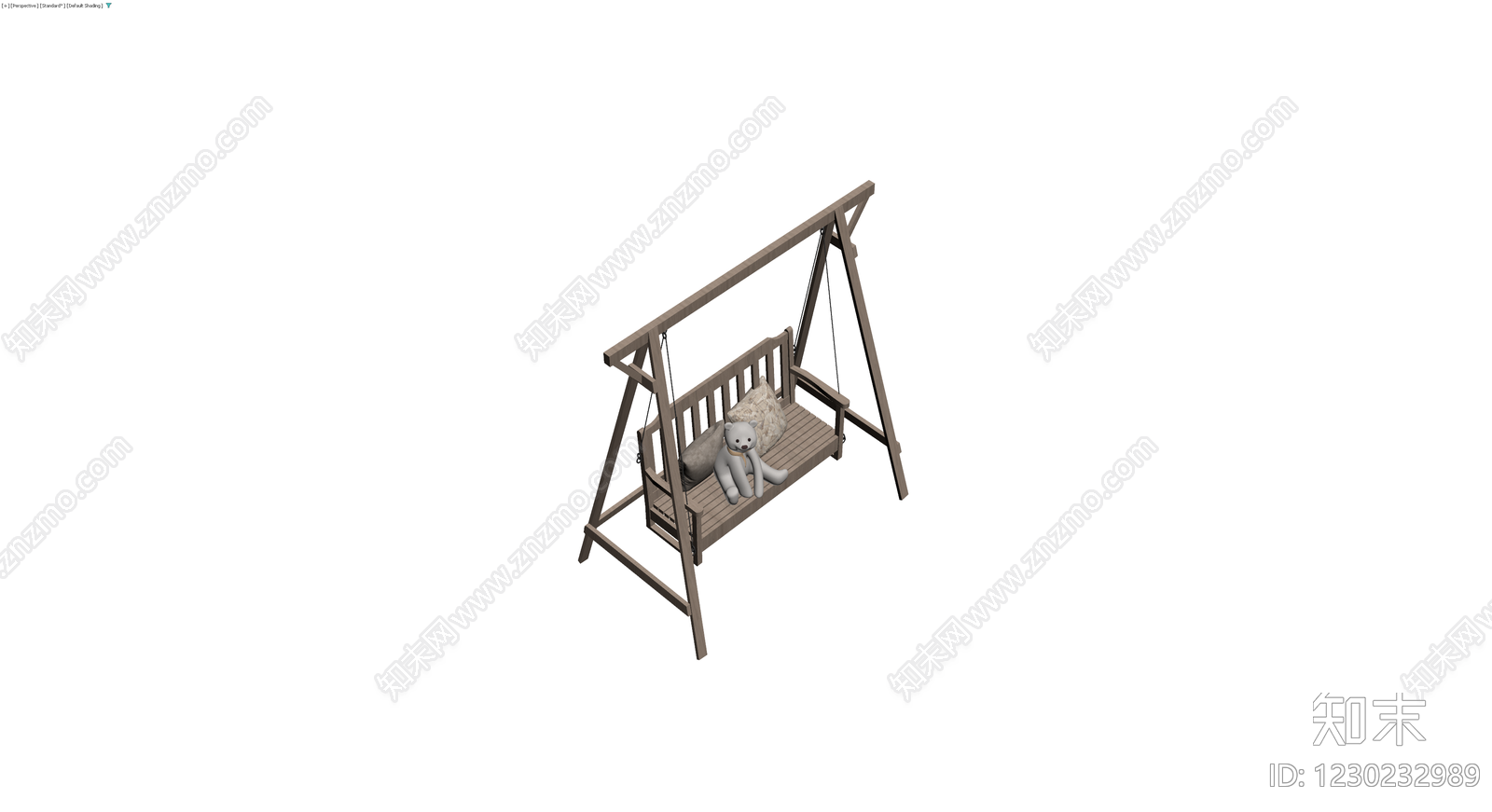 木质秋千椅配泰迪熊3D模型下载【ID:1230232989】