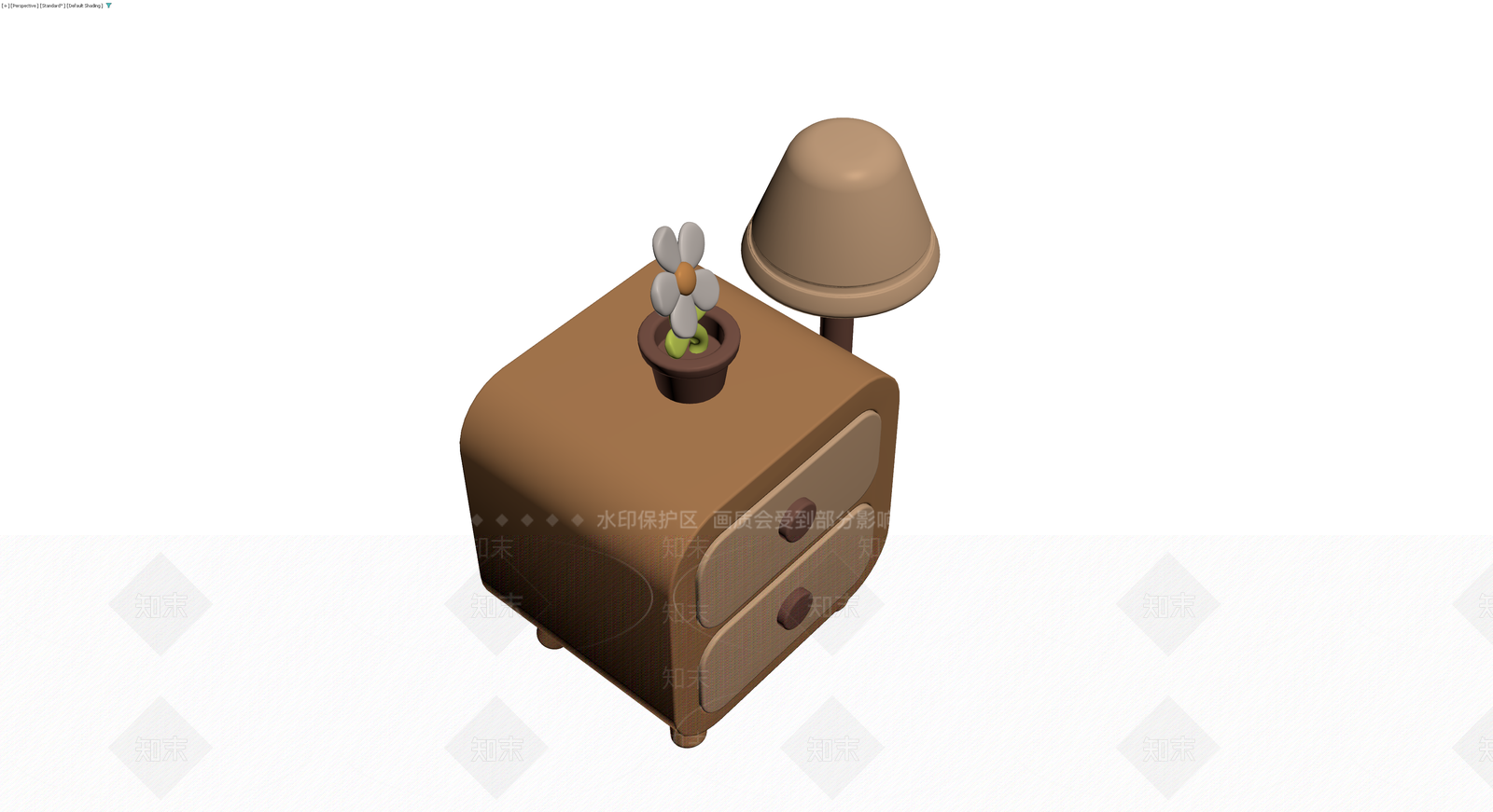 床头柜带台灯盆栽组合3D模型下载【ID:1230754025】