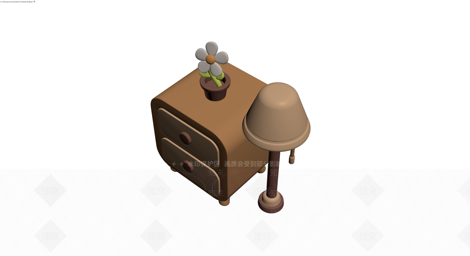 床头柜带台灯盆栽组合3D模型下载【ID:1230754025】