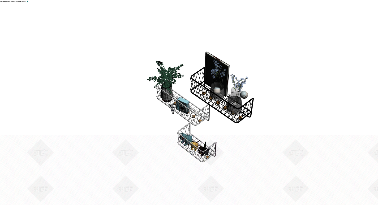 金属置物架与摆件组合3D模型下载【ID:1230596548】