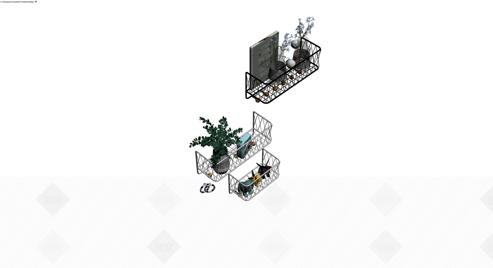 金属置物架与摆件组合3D模型下载【ID:1230596548】