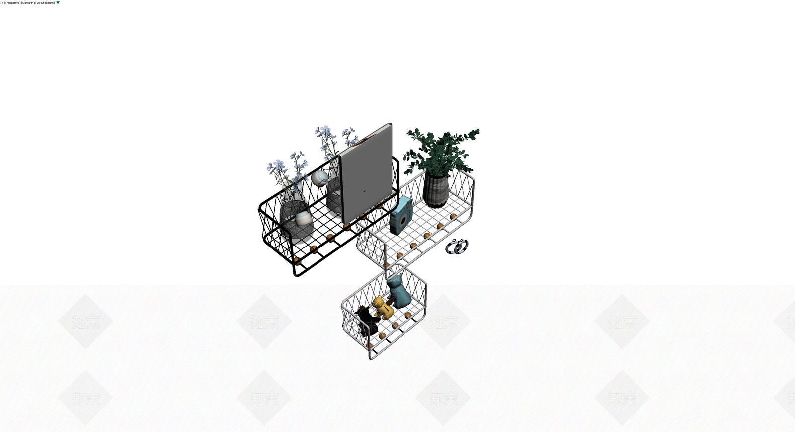 金属置物架与摆件组合3D模型下载【ID:1230596548】