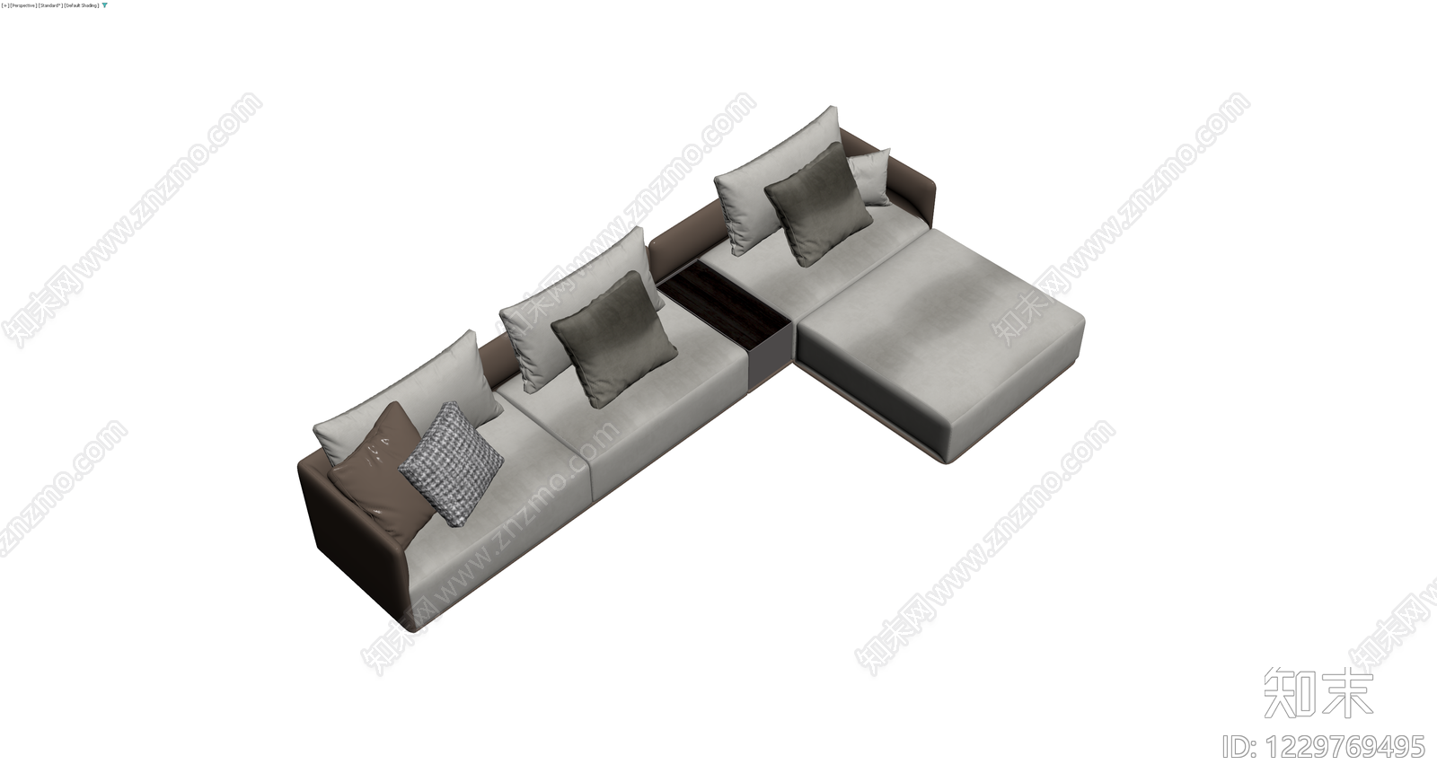 现代灰褐色L型组合沙发3D模型下载【ID:1229769495】