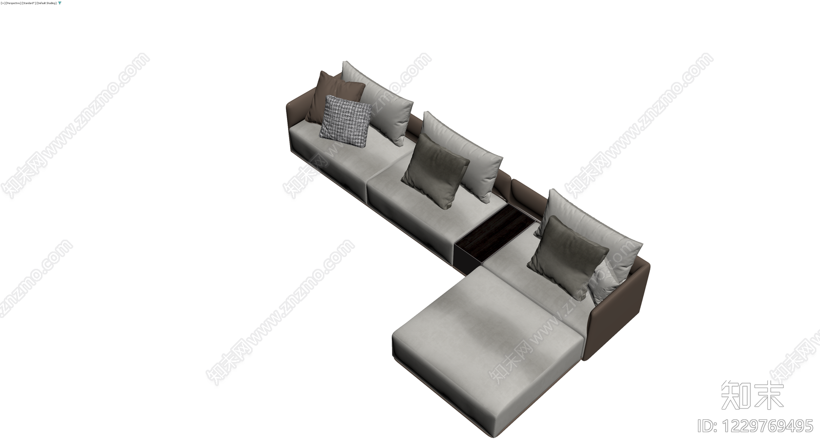 现代灰褐色L型组合沙发3D模型下载【ID:1229769495】