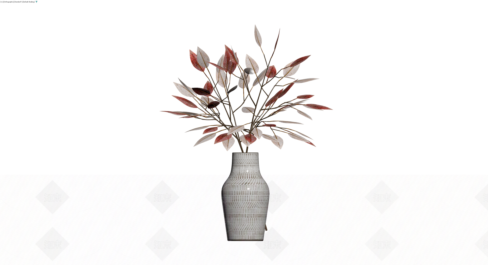 纹理花瓶配红叶盆栽3D模型下载【ID:1229686718】