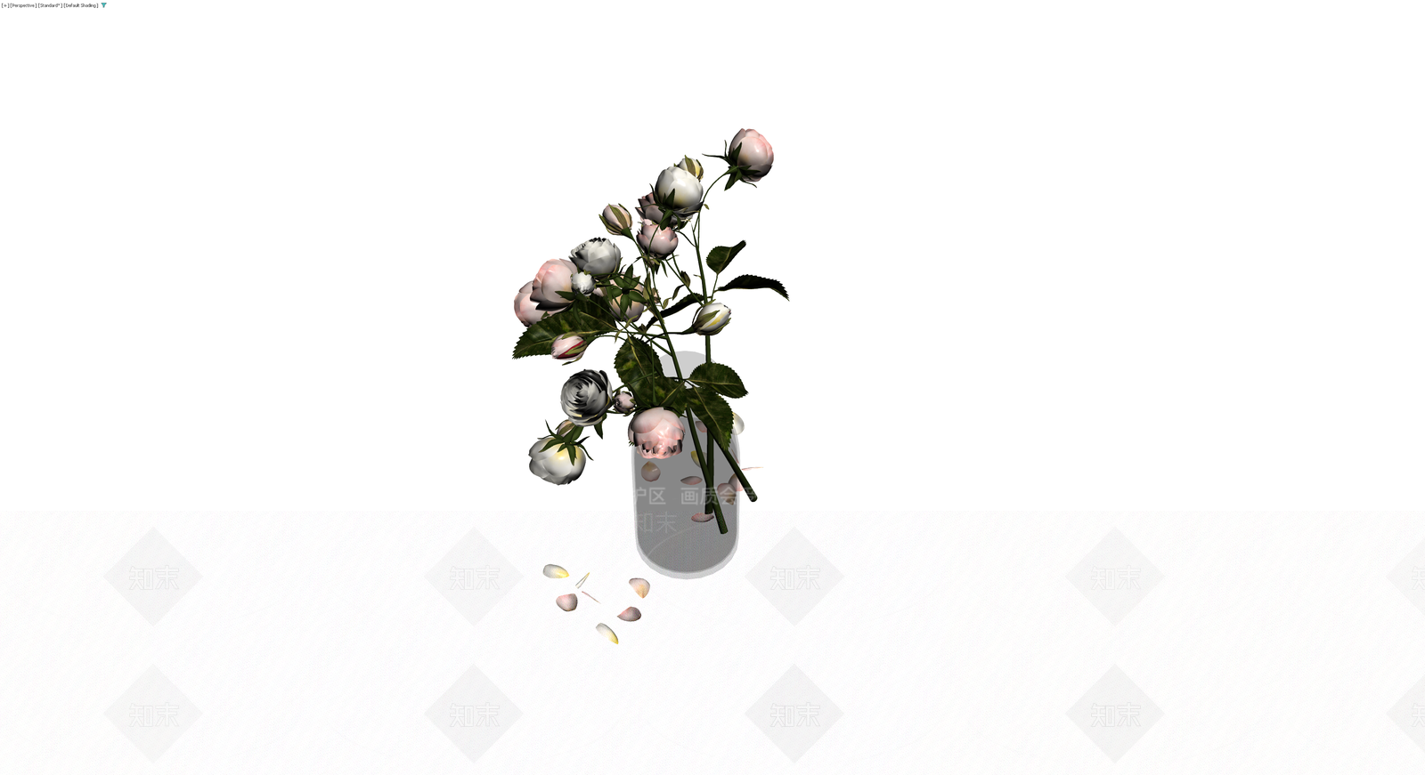 灰色花瓶与玫瑰花束3D模型下载【ID:1230357672】