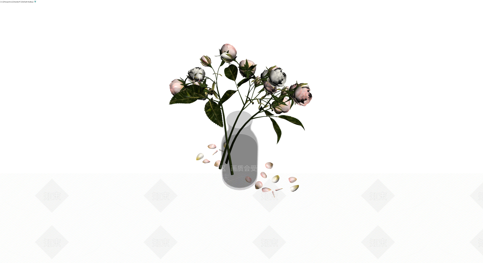 灰色花瓶与玫瑰花束3D模型下载【ID:1230357672】
