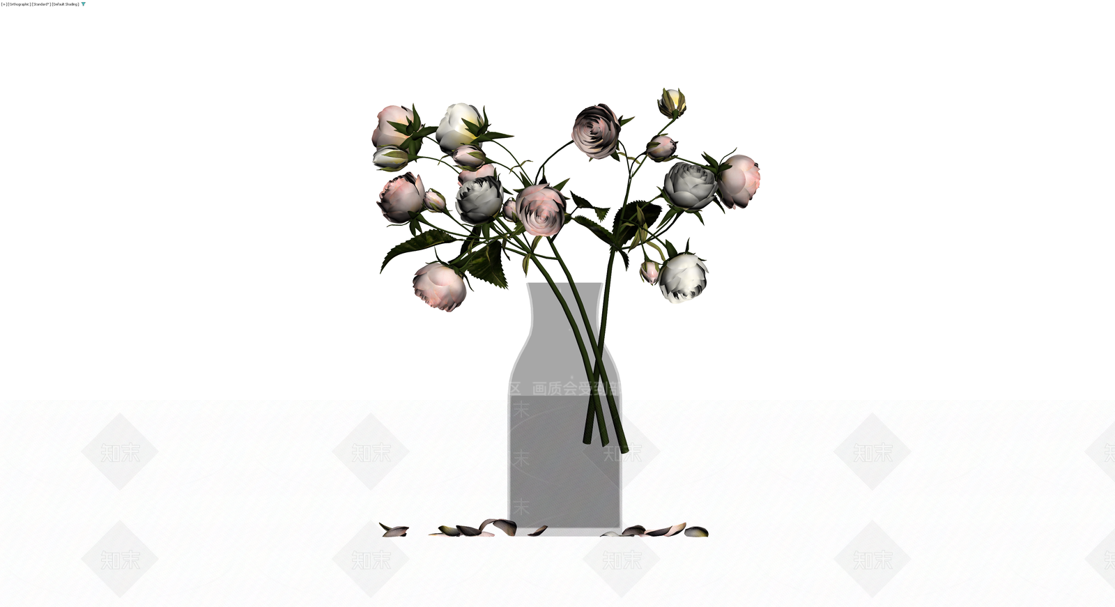 灰色花瓶与玫瑰花束3D模型下载【ID:1230357672】