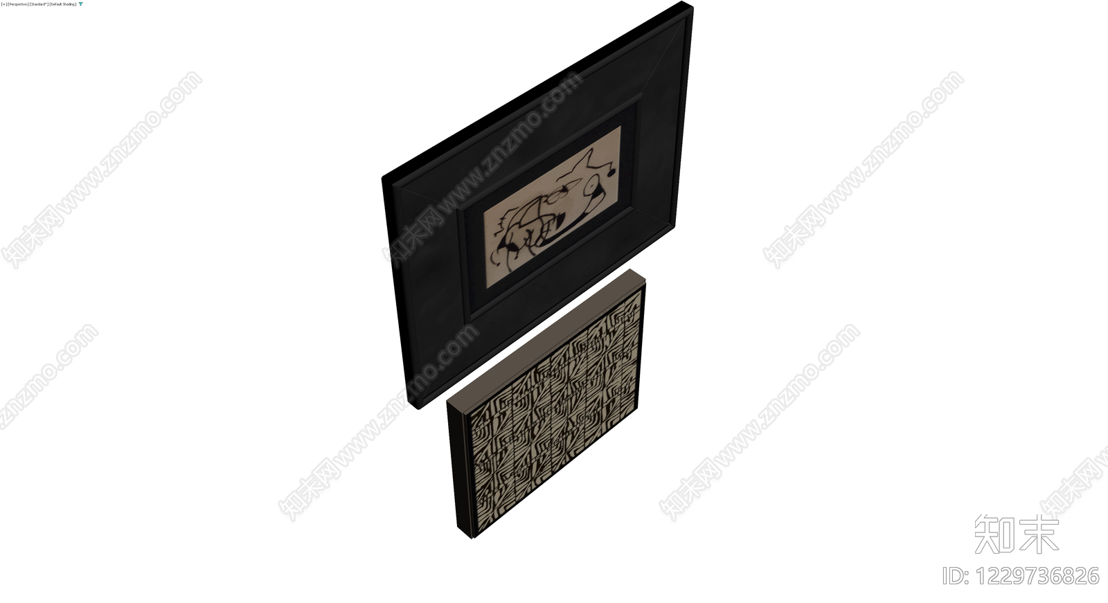 黑框挂画与纹理板组合3D模型下载【ID:1229736826】