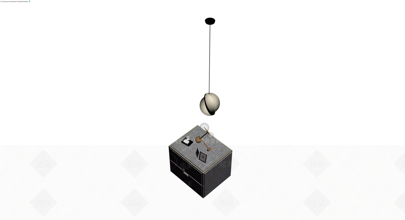 吊灯与床头柜组合3D模型下载【ID:1230728483】