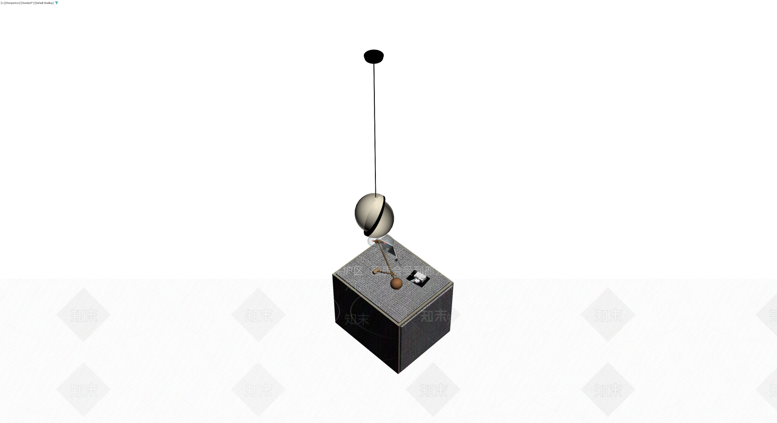 吊灯与床头柜组合3D模型下载【ID:1230728483】