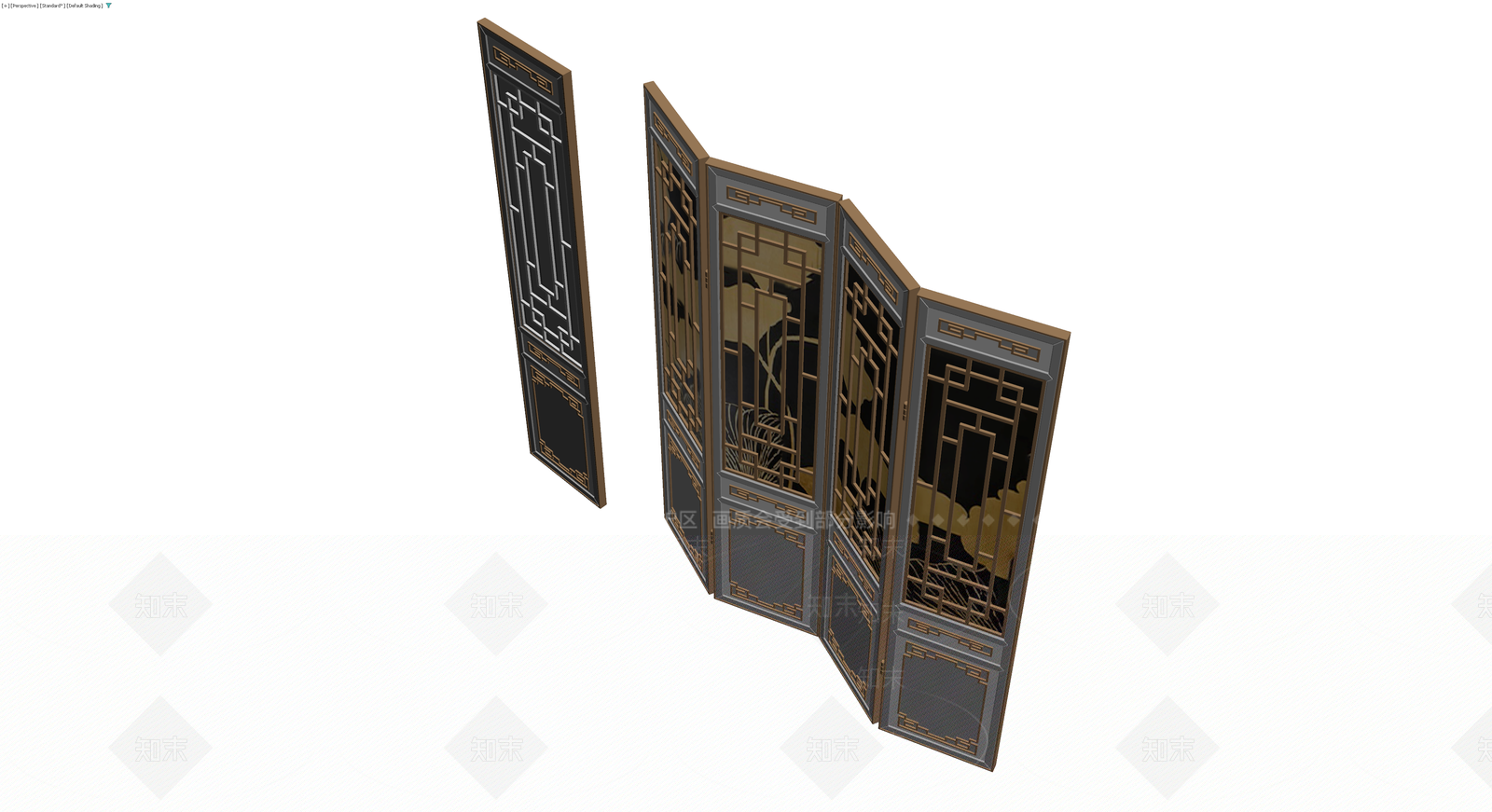 中式屏风隔断组件3D模型下载【ID:1230614891】