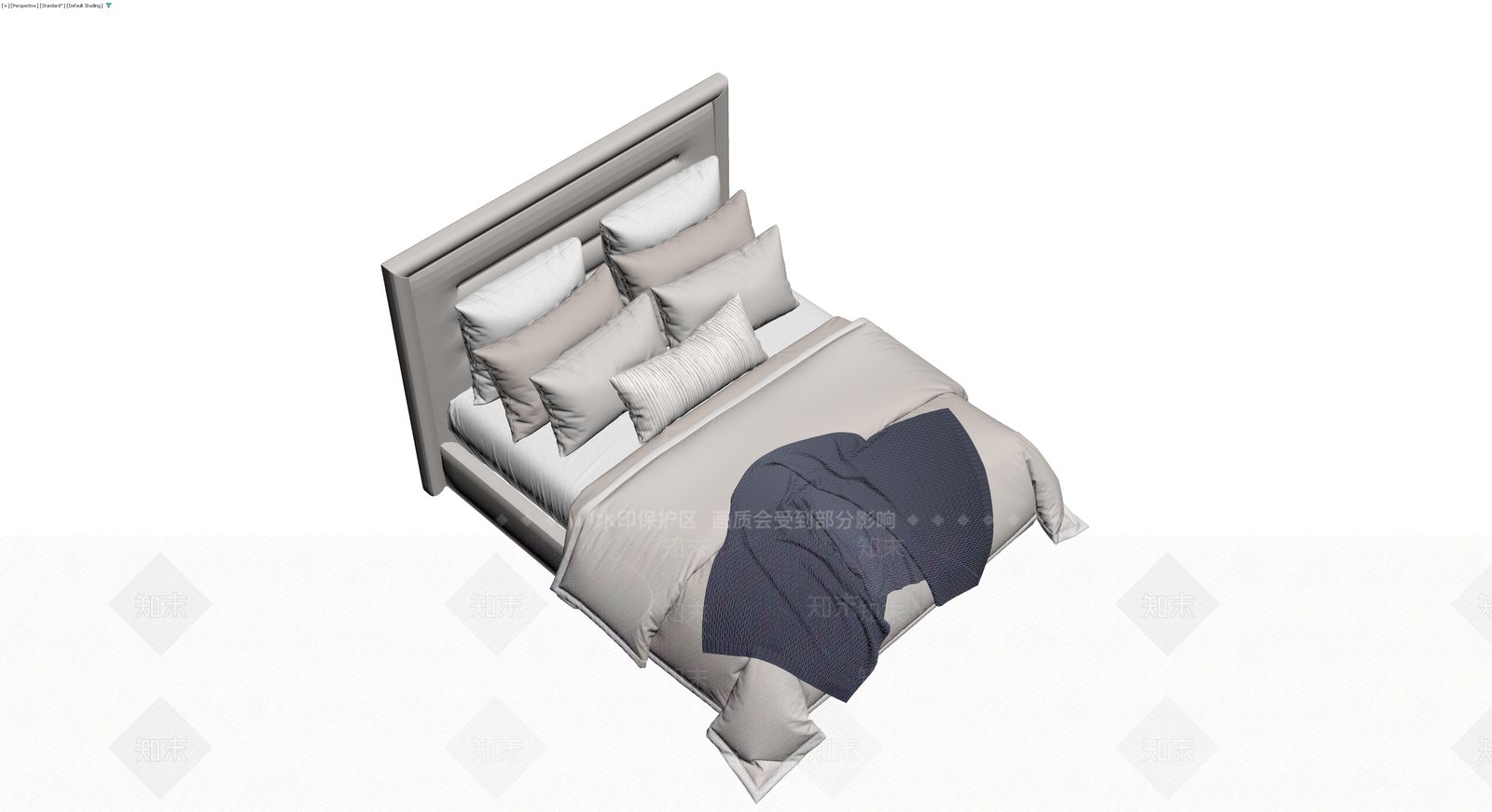 现代软包床及床品组合3D模型下载【ID:1230367852】