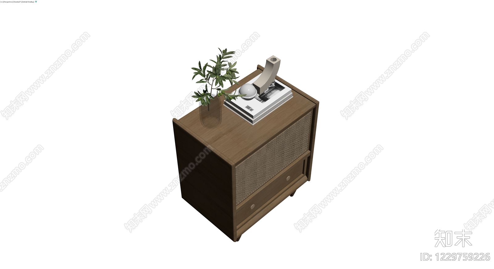 木质藤编床头柜组合3D模型下载【ID:1229759226】