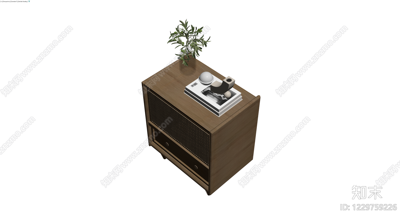 木质藤编床头柜组合3D模型下载【ID:1229759226】