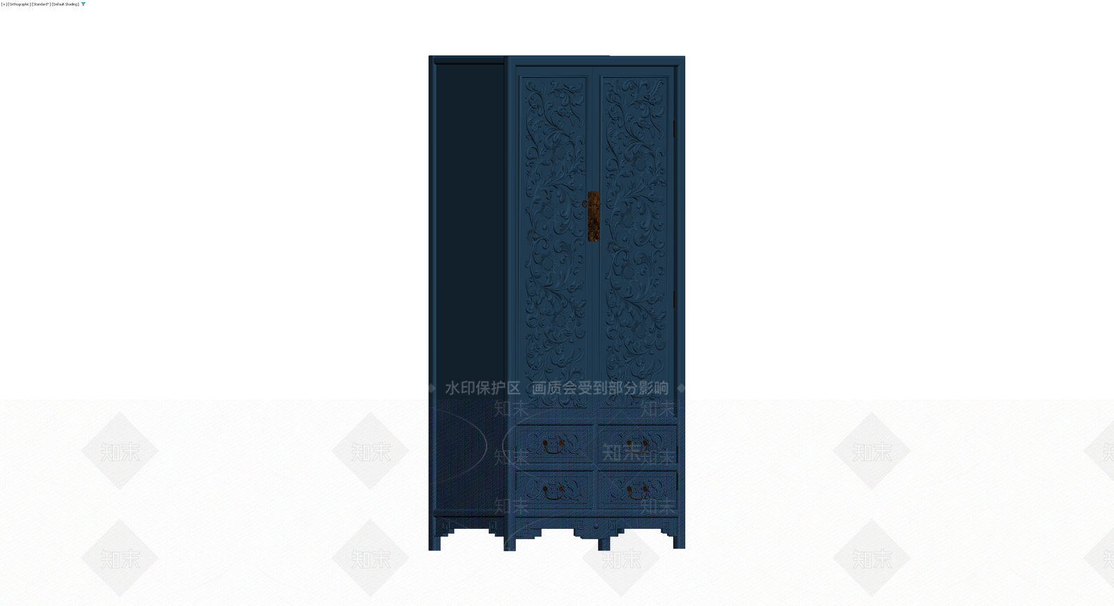 中式蓝色雕花双门立柜3D模型下载【ID:1229909237】