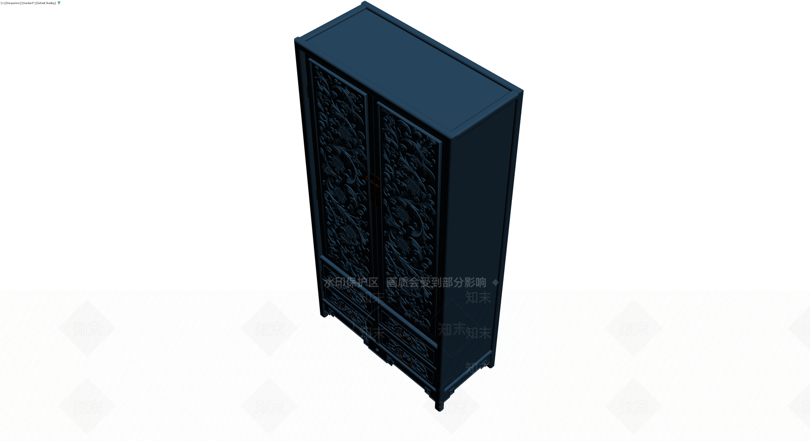 中式蓝色雕花双门立柜3D模型下载【ID:1229909237】
