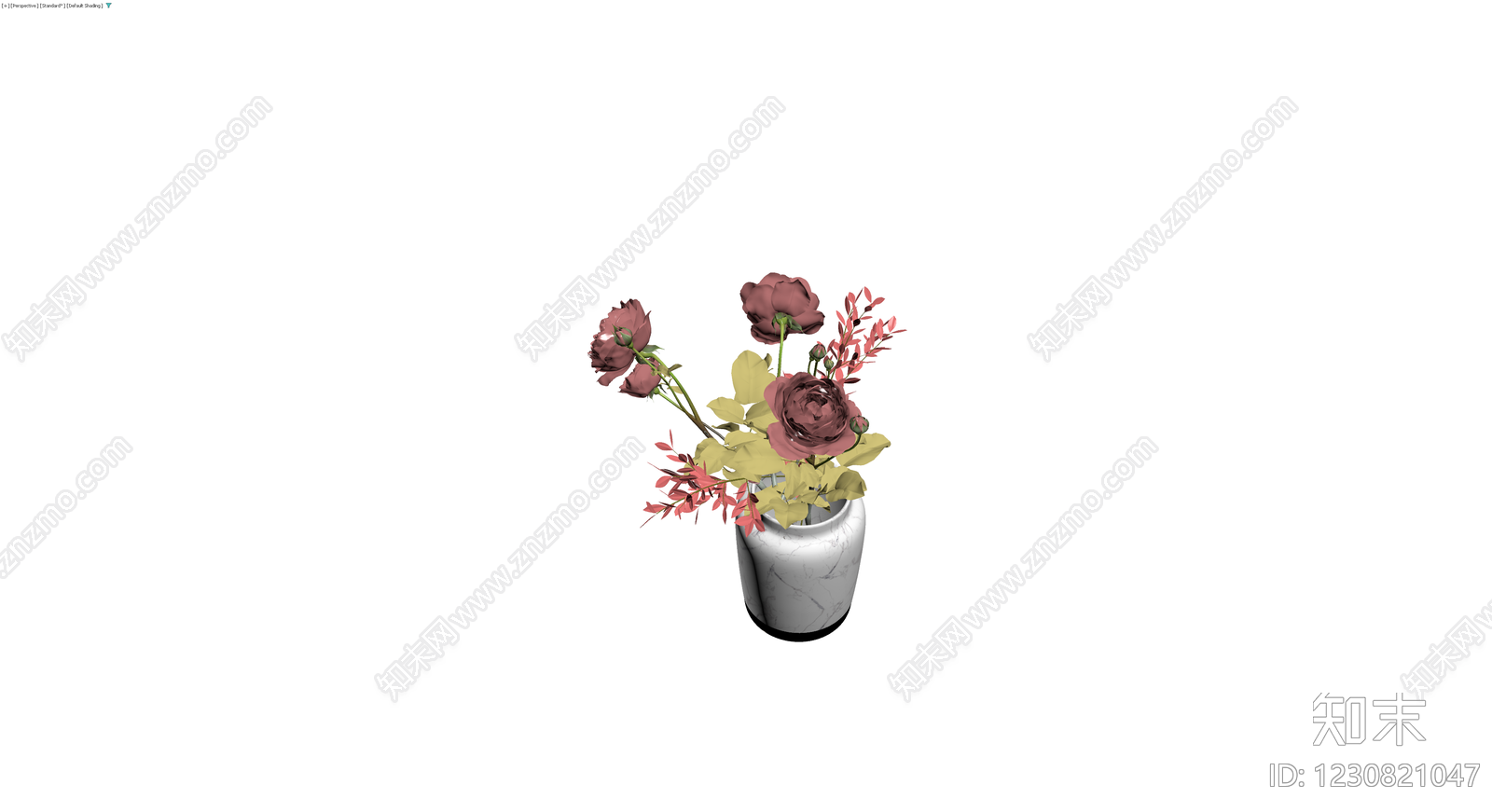 大理石花瓶配花艺组合3D模型下载【ID:1230821047】