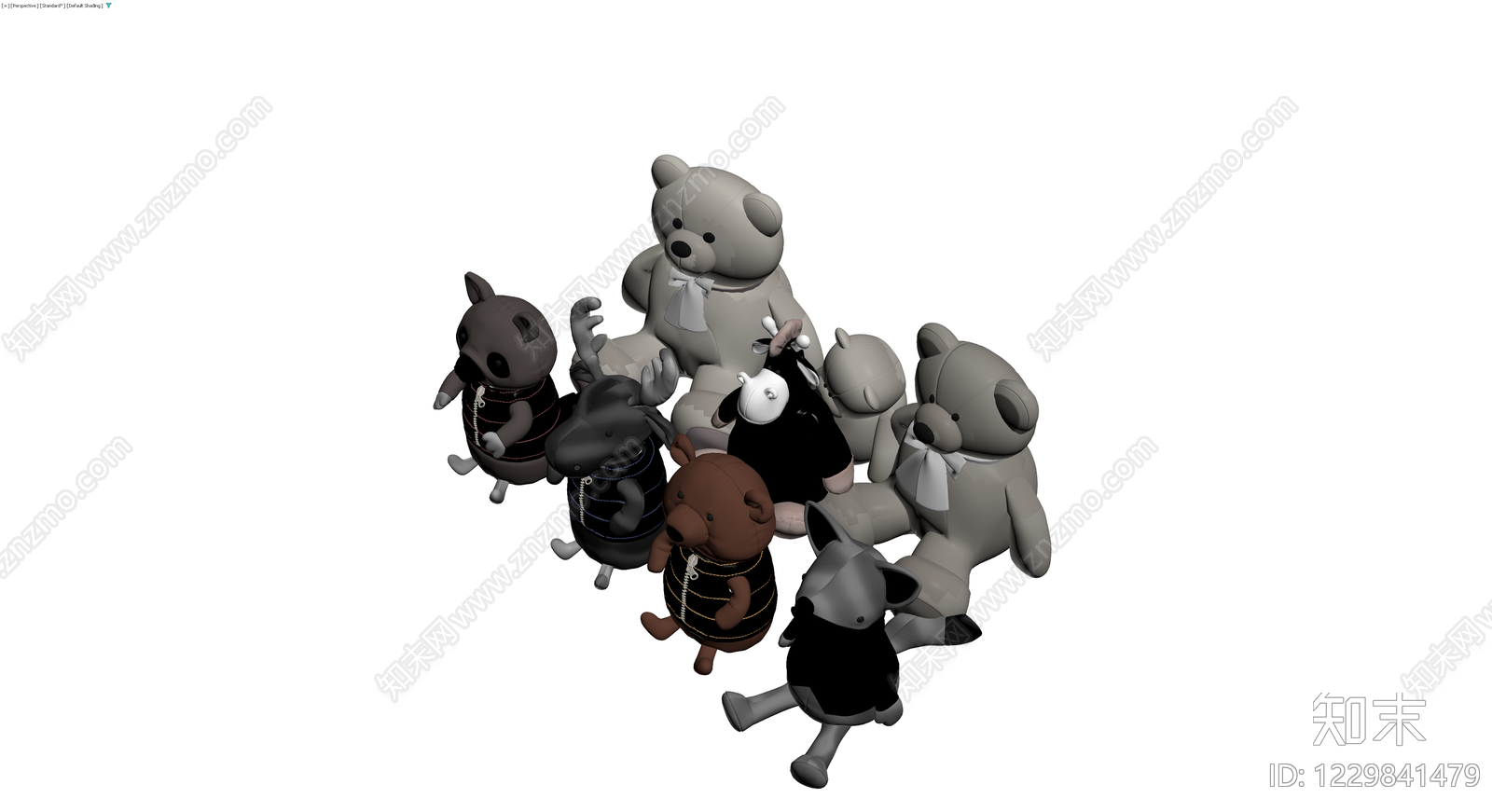多角色毛绒玩具组合3D模型下载【ID:1229841479】