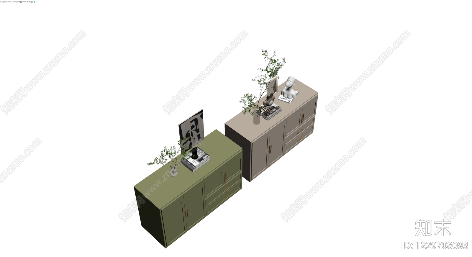 组合柜体与装饰摆件3D模型下载【ID:1229708093】