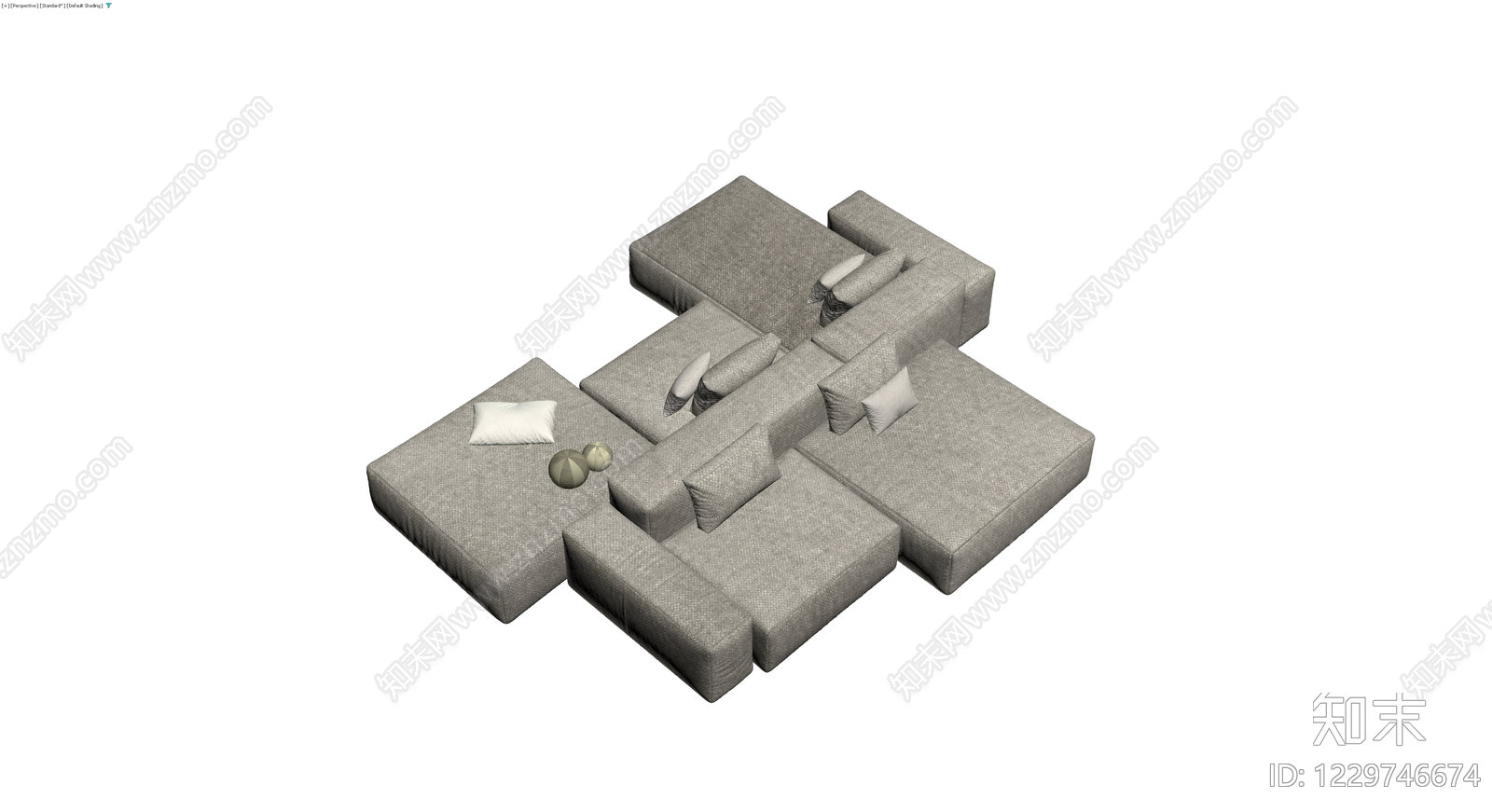 模块化布艺沙发组合3D模型下载【ID:1229746674】