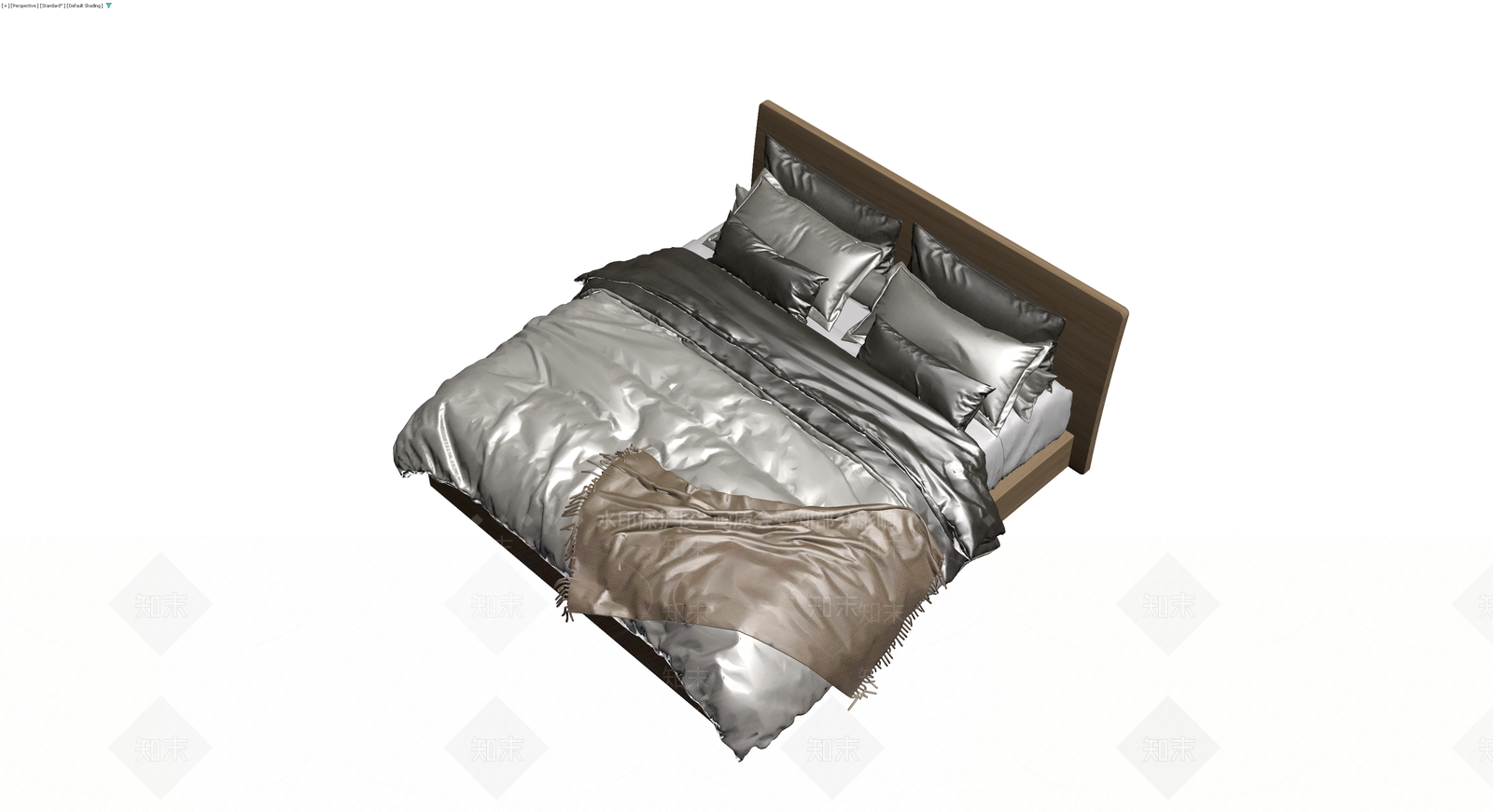 现代双人床及床品组合3D模型下载【ID:1230613673】