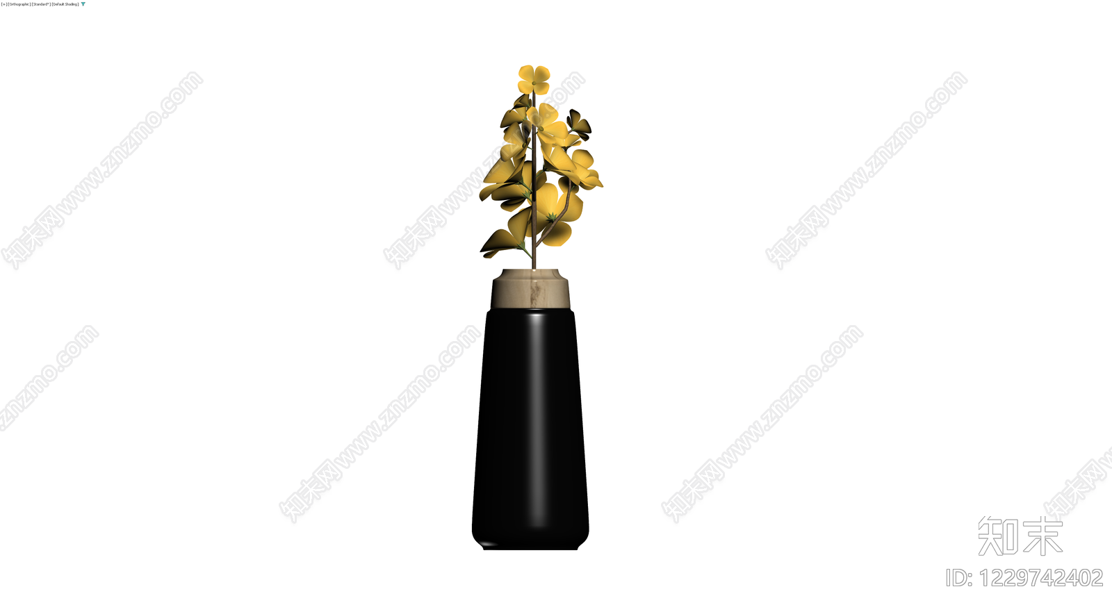 黑色花瓶插黄花3D模型下载【ID:1229742402】