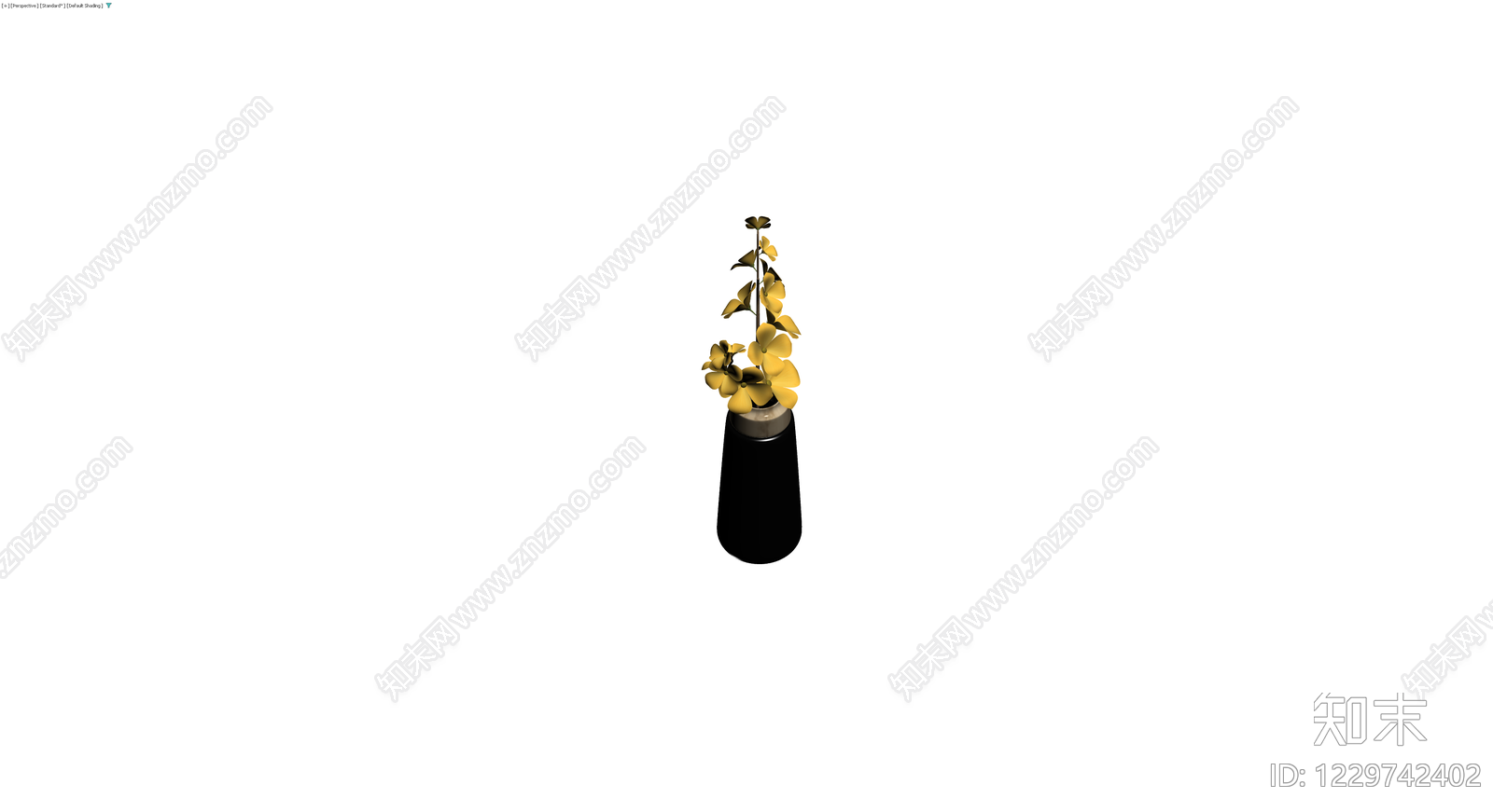 黑色花瓶插黄花3D模型下载【ID:1229742402】