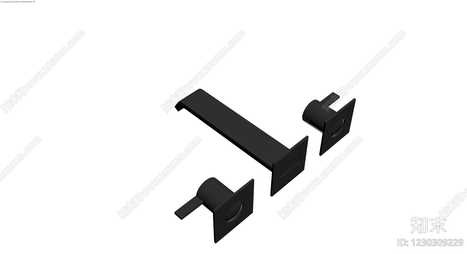 黑色哑光三联水龙头组件3D模型下载【ID:1230309229】