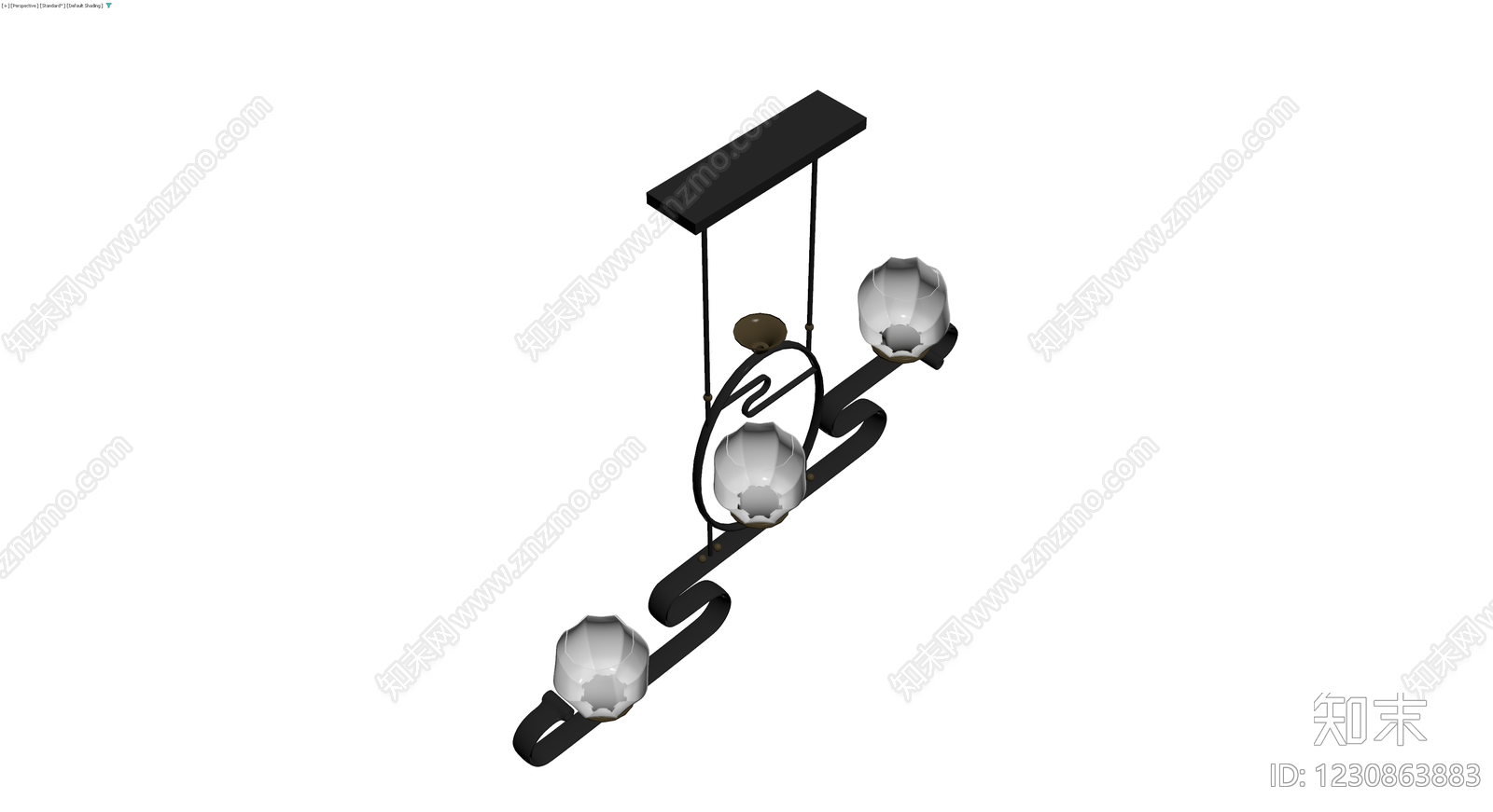 三头新中式吊灯3D模型下载【ID:1230863883】