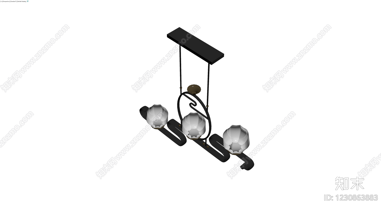 三头新中式吊灯3D模型下载【ID:1230863883】
