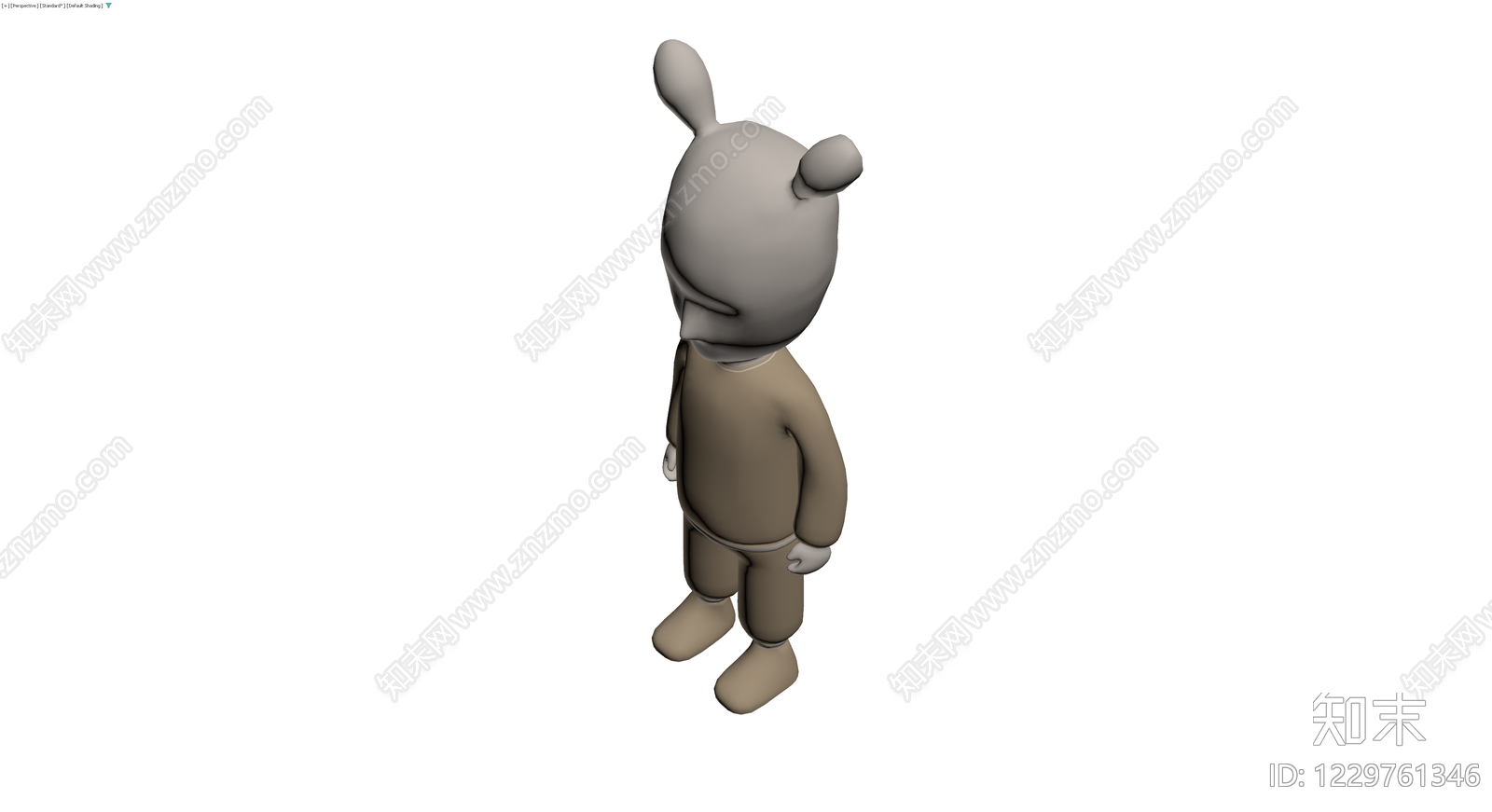 灰模卡通兔子人偶3D模型下载【ID:1229761346】