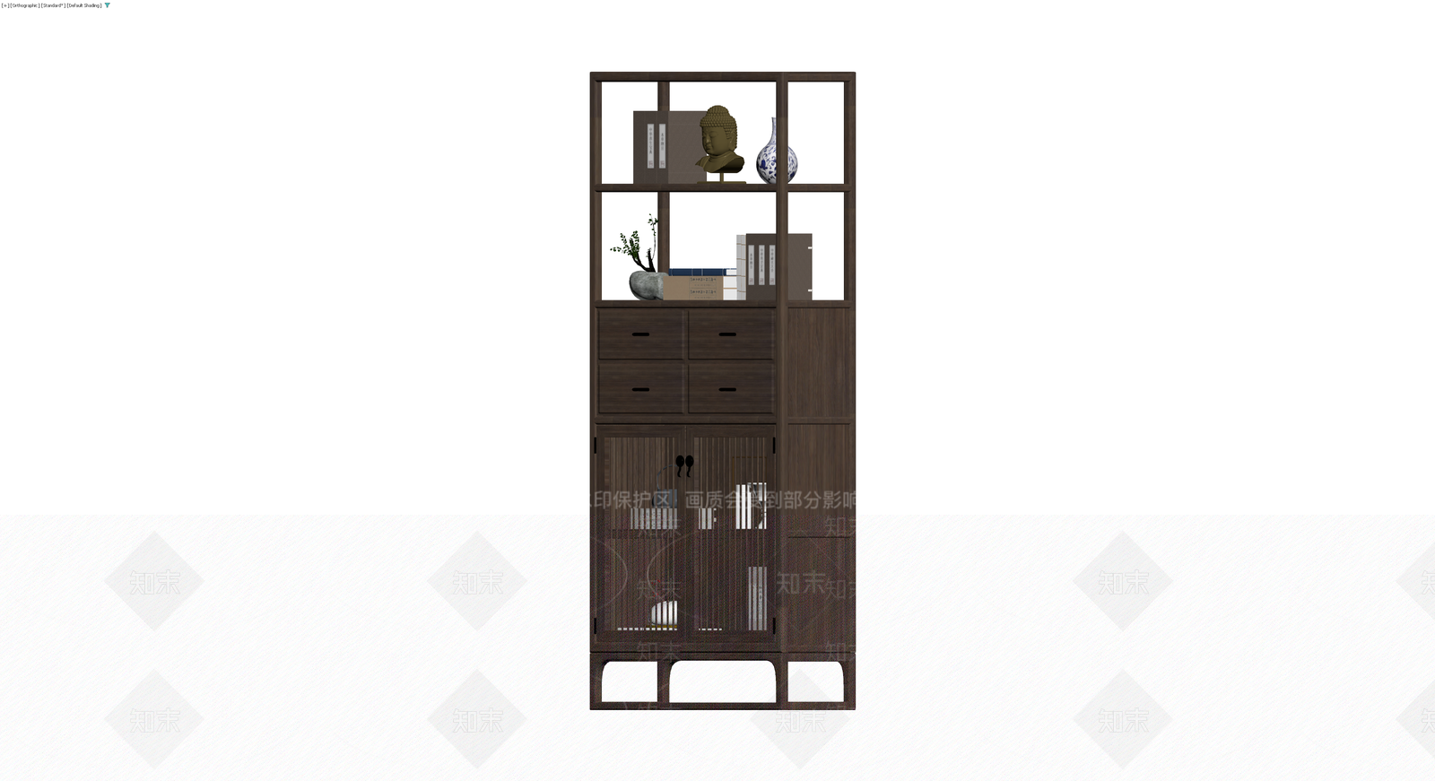 中式深色实木博古架3D模型下载【ID:1229647802】