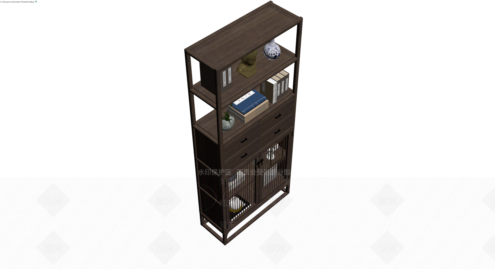 中式深色实木博古架3D模型下载【ID:1229647802】